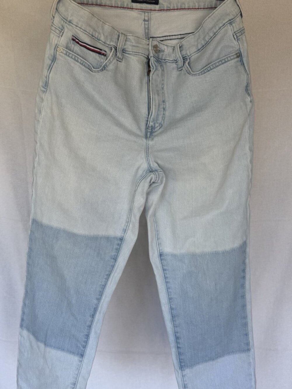 Tommy Hilfiger Light Wash Patchwork Straight Jeans Women's Size 12 Slimming